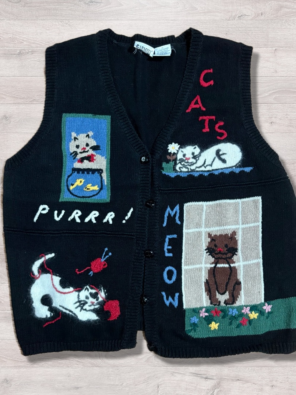 Vintage Cat Sweater Vest Capacity Women’s Size 1X Grannycore Cottage Grandmacore